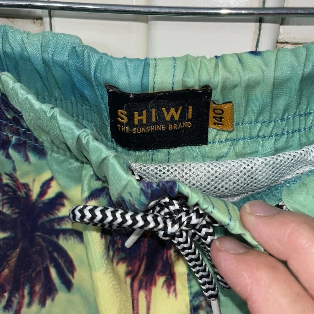 Boys Swim Trunks Blue Palm Trees Tropical Size 8